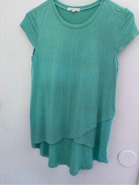 Copper Key Summer Teal Layered Cap-Sleeve Tunic Back 28” is Longer 36x22 Soft